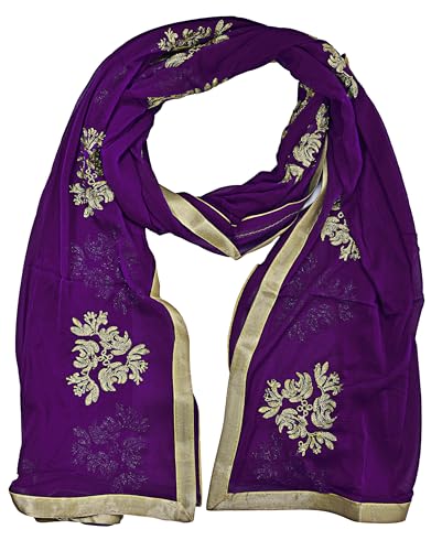 Image of Youthquake Golden Embroidered Work Chiffon Dupatta For Womens & Girls With 4 Side Gold Lace