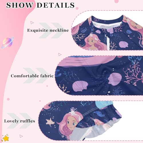 ALAZA Beautiful Mermaid Coral Reef Starfish Girls One Piece Swimsuit Long Sleeve Rash Guard Swimsuits UV 50+ Swimwear Zipper4