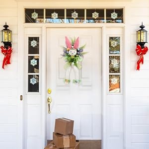 Easter Wreath, Front Door Spring Decoration, 21 Inches Large Size Easter Bunny Wreath Wall Window Decor, Handmade Rabbit Flower Garland Home Farmhouse Decorations, with 1 Hook Up (Bunny Wreath) Easter Wreath Front Door Spring Decoration 21 Inches Large Size Easter Bunny Wreath Wall Window Decor Handmade Rabbit Flower Garland Home Farmhouse Decorations with 1 Hook Up Bunny Wreath