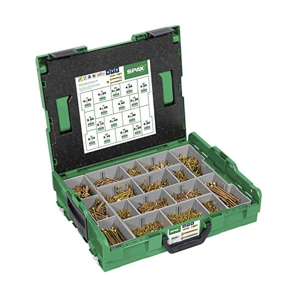 SPAX Montagekoffer, L-BOXX, Groß, Yellox A2L, Kreuzschlitz Z, Senkkopf, 17 Abmessungen, 2930 Stück, inkl. 5 SPAX BITs…