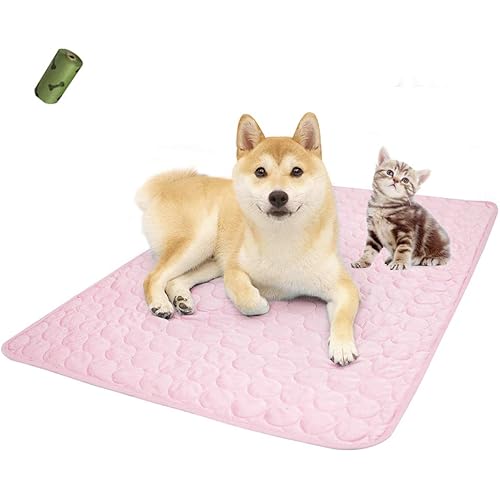 MICROCOSMOS Summer Cooling Mat & Sleeping Pad- Water Absorption Top, Waterproof Bottom, Materials Safe, Easy Carry, EZ Clean. Keep Cooling for Pets, Kids and Adults.（27"x 22"） L