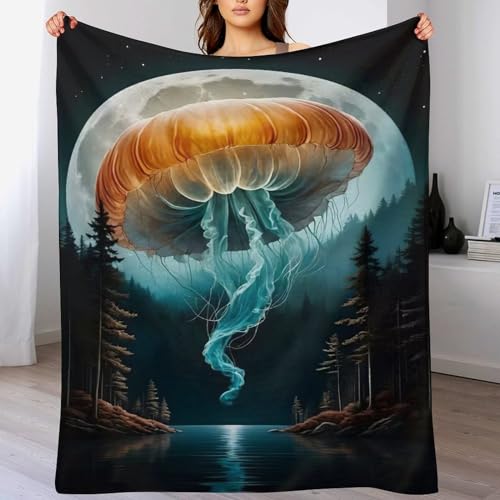 Couverture Giant Jellypoisson Flying, plaid de qualité en flannel douce supérieure