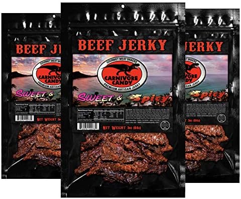 Carnivore Candy Beef Jerky Three Pack (Three 3oz Bags) (Sweet and Spicy)