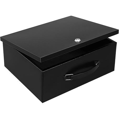 Dalmbox Portable Metal Safe Box with Key Lock - Fire Resistant Storage for Documents, Car, Home and Outside - X Large 13.2"x 11"x 5.1" Black Box