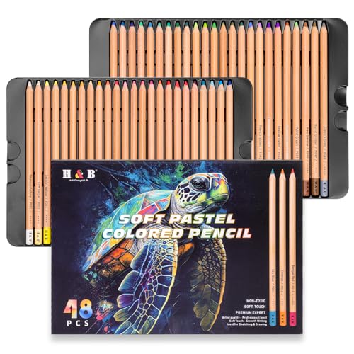 H & B 48 Pasteltint Pastel Colored Pencils Set Rich in Color Artist-Grade | Soft Smooth & Fine Texture | Professional Drawing Sketching Layering & Coloring Kit for Adults & Artists (Tin Box)
