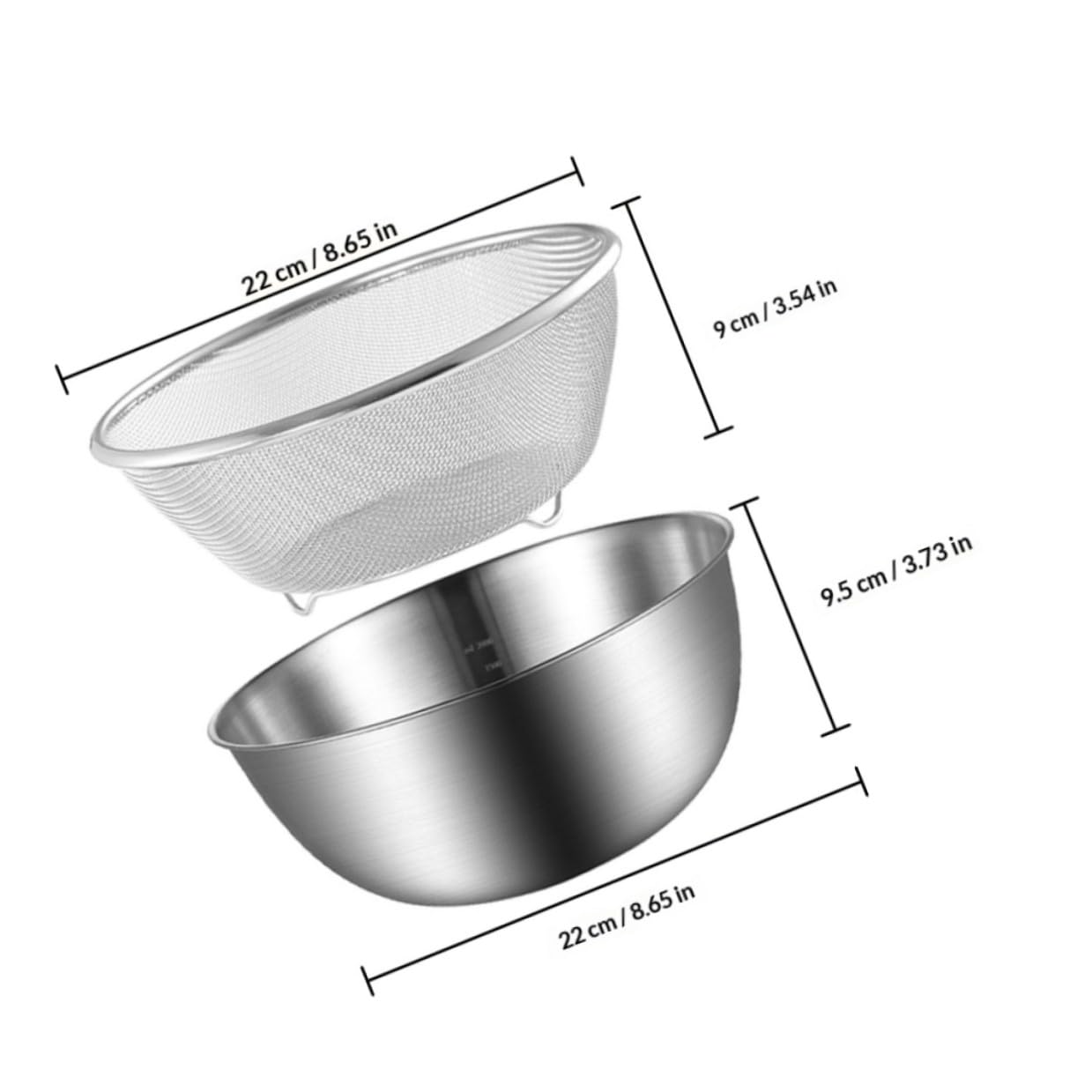 Kichvoe Set Scolapasta in Acciaio Inossidabile a 2 Livelli Cestello per Frutta e Ciotola per Scolatura, Bordi Lisci e Manici Ergonomici per Cucina