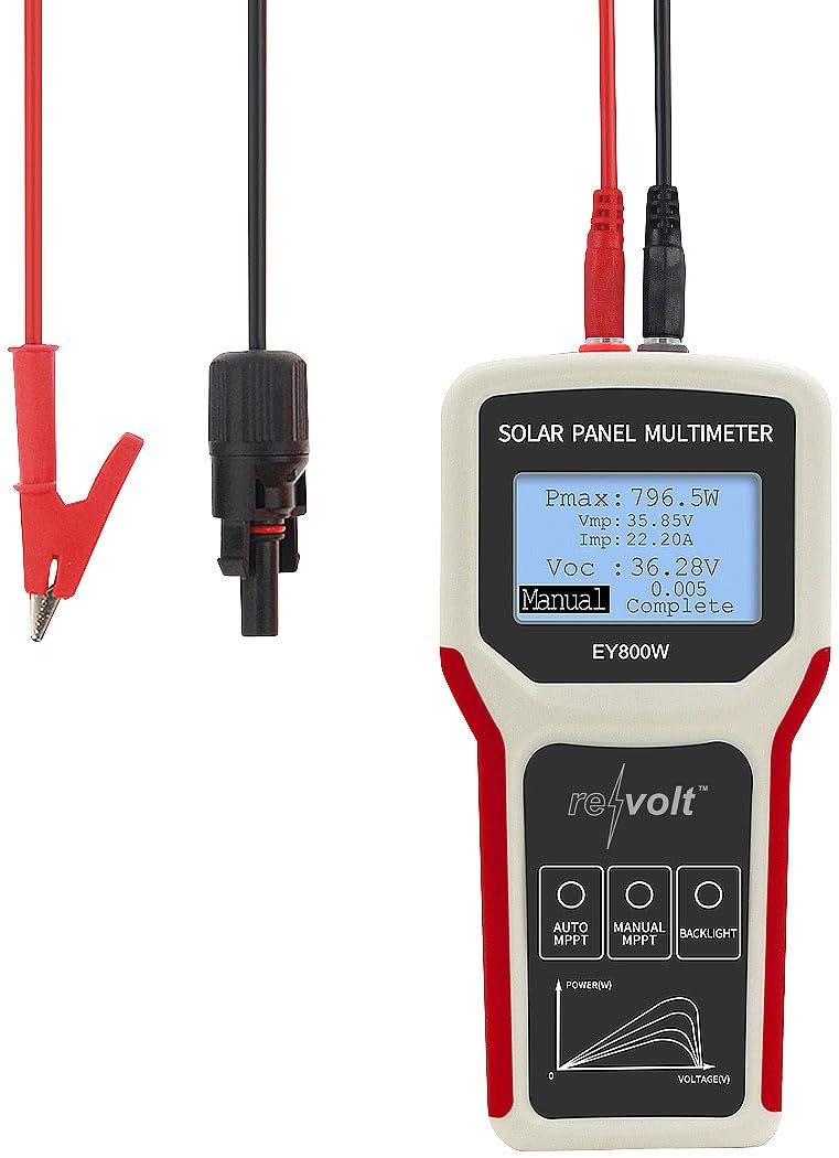 revolt Amperemeter: Digitales Solarpanel-Multimeter, bis 800 W, 60 V, 35 A, XL-LCD-Display (PV-Strommessgerät, PV-Multimeter, MPPT)