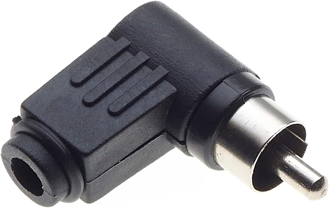 Keple Angled Phono Plug With Nickel Plated Pins And Black Plastic Housing, Pack Of 10 - Male 90 Degrees, Right Angle Plug Terminal Audio Video Connector Speaker Wire Adapter