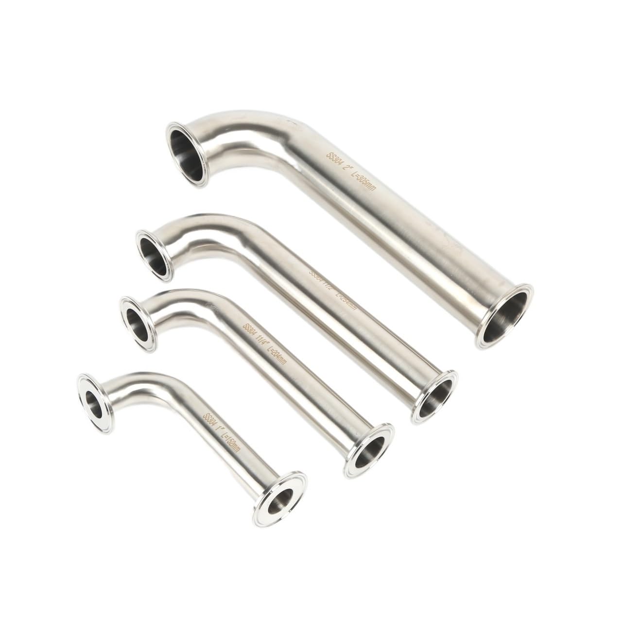 AARTERZZA Tri Clamp Elbows 90 Degree SS304 Long clamp Elbow 1" 11/4" 11/2" 2" Elbows with extention Tube Stainless Steel Elbows(OD51xL254 530g,SS304)