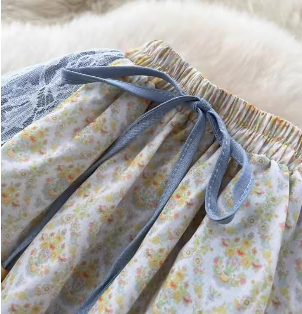 Boho Midi Skirt for Women - High Waisted A-Line Summer Skirt with Lace Trim & Ruffled Hem, Flowy Loose Fit4