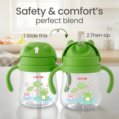 Image of LuvLap Joy Anti Spill Sipper for Kids with Twin Easy-Grip Handles, 270 ml, Sippy Cups with Soft Silicone Straw, Training Cup for Kids,Water Bottle, Non-Toxic & BPA Free, 1 Year+ (Green) (Pack of 5)