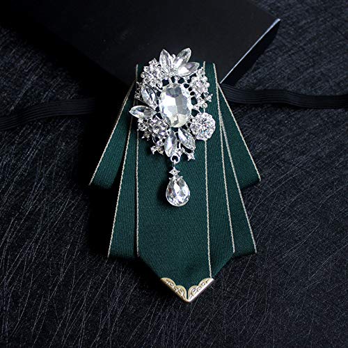 Topz Black Bowtie For Men Ribbon Tie Rhinestone Necktie Shirt Collar Luxury Fashion Jewelry Bow Brooch Pin Carvat For Women (Green) #TOP1
