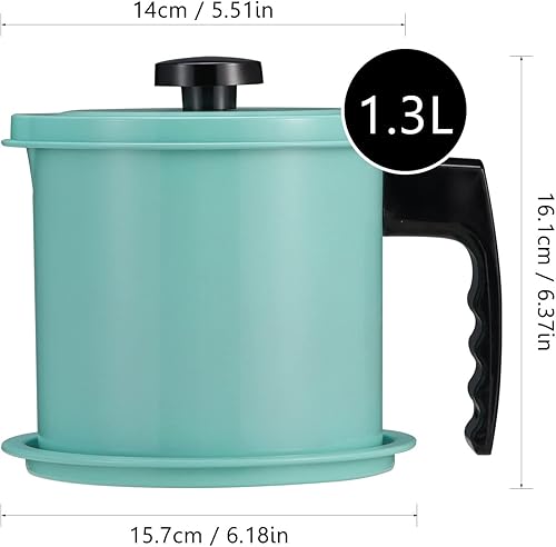 Miniatura 4 de Grease Container with Fine Mesh Strainer, 1.3 Lalmost 6 full cups Iron Cooking Oil Can with Removable a Coaster Tray for Kitchen Fat StorageLake