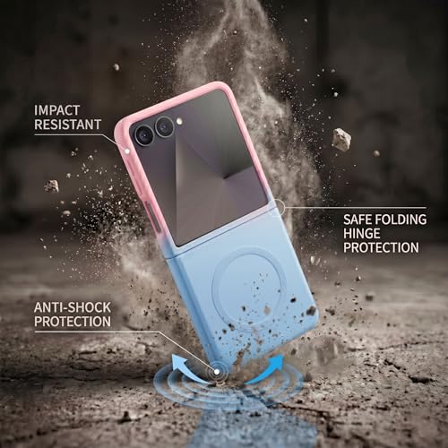 Image of amazon basics Gradient Mag-Safe Case for Samsung Galaxy Z Flip 7 5G | Soft Silicone Shockproof Cover with Camera Protection | Slim Lightweight Design | Smooth Touch & Durable - Pink & Blue