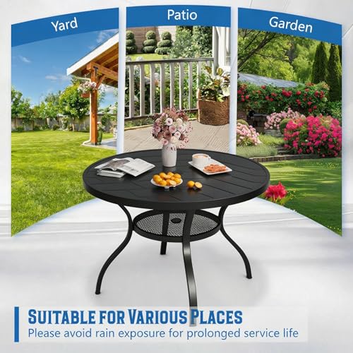 Image of Incbruce Patio Dining Table, 41 inch Round Table Metal Steel Slat Table with 1.57 inch Umbrella Hole, for Backyards, Porches, Gardens, or Poolside