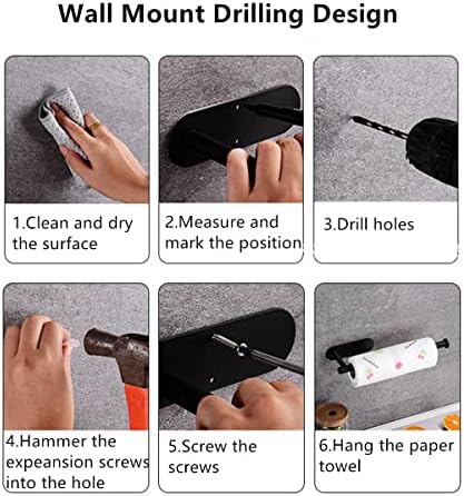 Aussido Kitchen Roll Holder under Cabinet 13.1 inch Self Adhesive and Wall Mounted Stainless Steel Paper Towel Holder under Cupboard for Kitchen (Black)