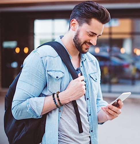 MOZAKA 12Pcs 8mm Natural Stone Lava Rock Beaded Bracelets for Men Women Tiger Eye Hematite Black Onyx Matte Beads Essential Oil Diffuser Lava Stone Bead Bracelets Bulk3