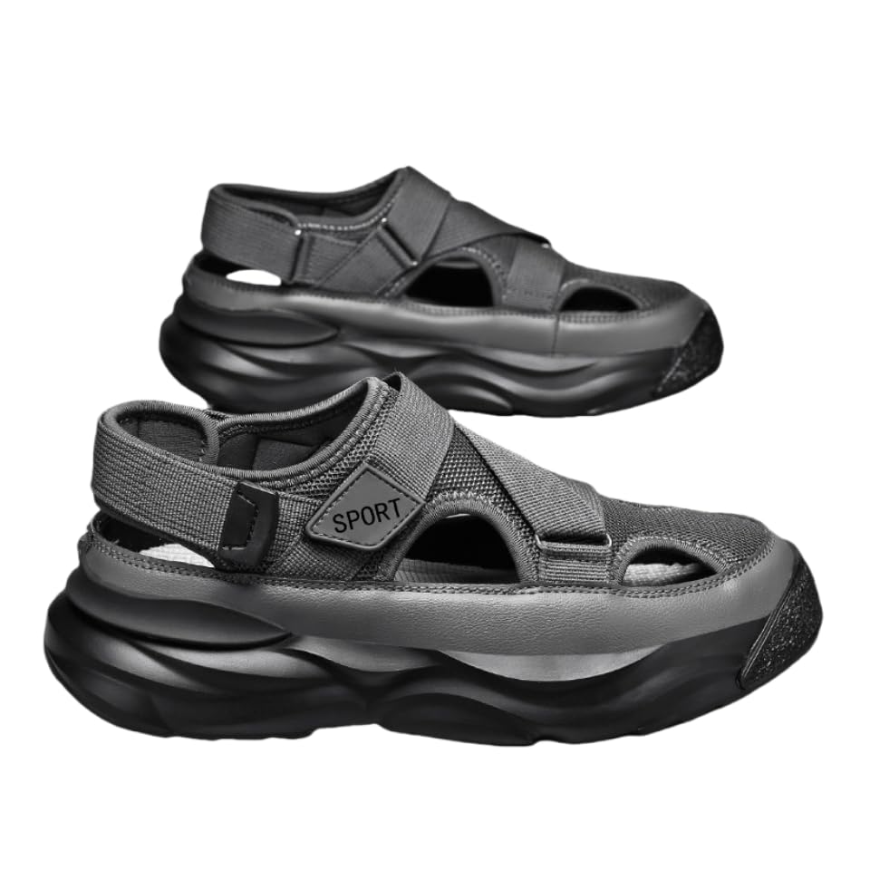 Men's Trendy Close Toe Breathable Sandals, Comfy Non Slip Durable Beach Water Shoes for Men's Outdoor Activities, Summer