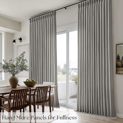 Image of Grey Linen Semi Sheer Pinch Pleated 40x102 Inch Curtains for Living Room