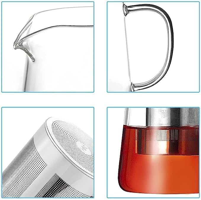 Image of Borosilicate Glass stovetop Kettle with Stainless Steel Infuser teapot to Infuse Tea Coffee Black Tea harbal kadha Tea Pot for Making Green Tea (900 ML Green Tea Kettle)