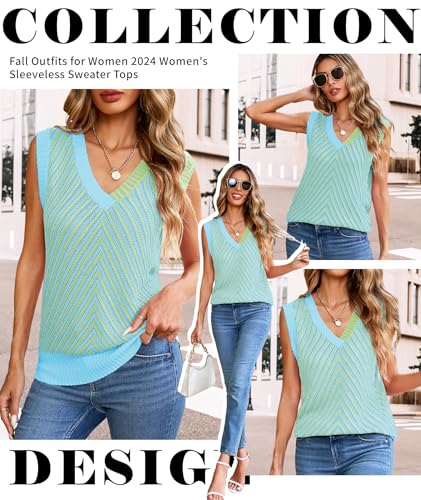 Image of MARZXIN Women Sleeveless Sweater V Neck Casual 2026 Fall Knitted Chevron V Neck Sweater Vest Color Block Pullover Sweater Top