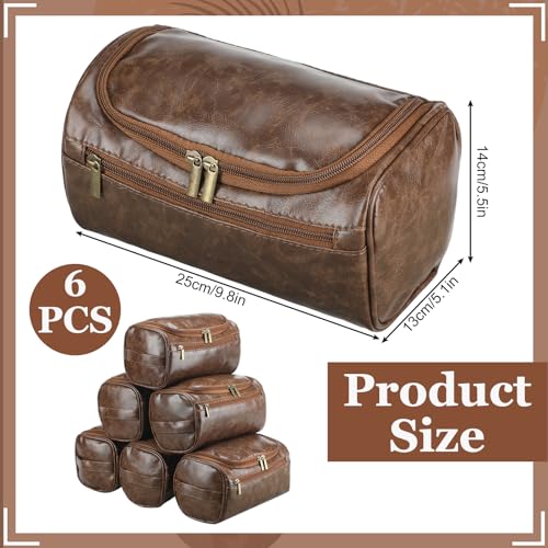 Aliceset 6 Pcs Groomsmen Gift Groomsmen Toiletry Bags Set of 6 Leather Toiletry Bag for Men with Hook Leather Wedding Proposal Bag with Side Handle Father Gift(Dark Brown)2