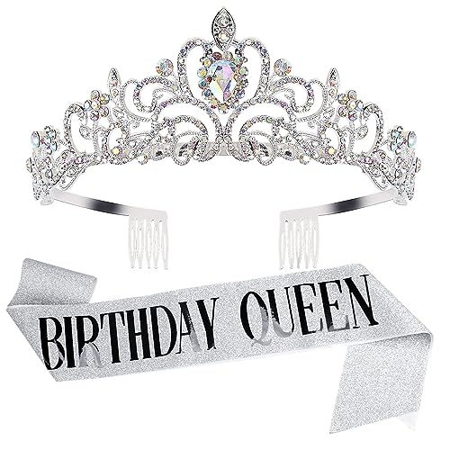 DRESHOW Coroa e faixa de aniversário para mulher faixa de rainha de aniversário e tiara de Strass Set tiaras e faixas de aniversário para meninas decorações de aniversário acessórios para o cabelo