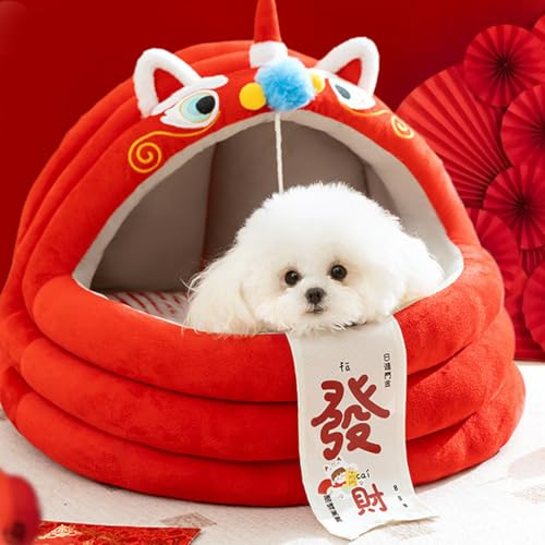 猫 ベッド 暖かい ペットハウス 冬用 ペットベッド 保温 小型犬向け 猫ハウス 洗える 犬ベッド 可愛い 犬ハウス 寒さ対策 室内 滑り止め ふわふわ ぐっすり眠る クッション付き 猫犬用 快適 レッドW01