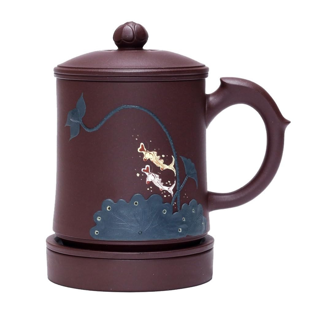 Tasse à thé Doublure filtrante Faite à la Main avec Couvercle Tasse en Argile à Boire Tasse de Sable Violet Tasse d'infusion de thé 450ML Tasses à thé réutilisables