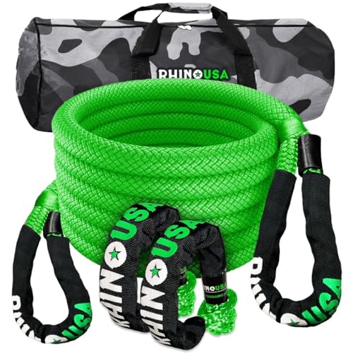 Rhino USA Kinetic Rope Recovery Kit (7/8in x 30ft) - Heavy Duty Offroad Snatch Strap - Includes 2 Soft Shackle for UTV, ATV, Truck, Car, Jeep, Tractor