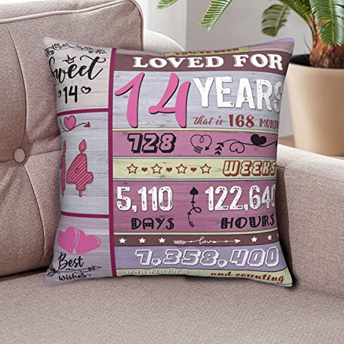 Gifts for 14 Year Old Girl, 14 Year Old Girl Gift Ideas, 14th Birthday Decorations for Girls, Sweet 14-Year-Old Girl Gifts for Birthday, Happy 14th Birthday Throw Pillow Cover 18x18 (1pc Pillowcase)