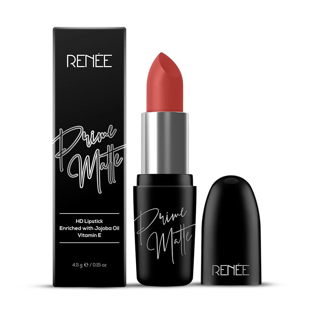 RENEE Prime Matte Lipstick - Spicy Cinnamon, Lightweight & Long-Lasting Formula, Creamy Matte Finish, One Swipe Application, Non-Drying, Vitamin E Infused, 4.5Gm
