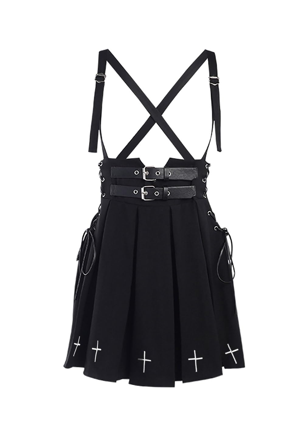 Womens Halter Pleated Skirts Tennis Skirts Skater Skirt Black Hight Waist Lace-Up Mini Skirt Gothic Clothes