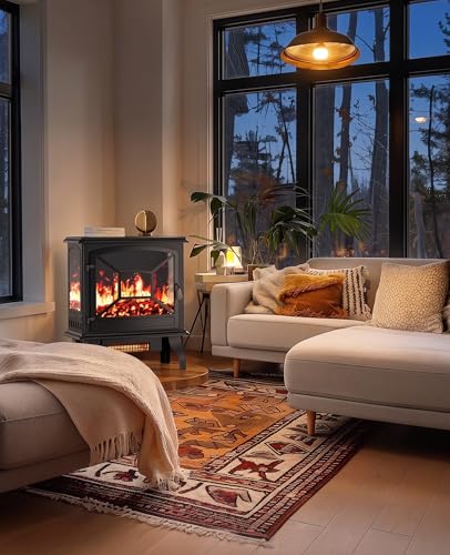 Image of Silonn 24 inch Electric Corner Fireplace - Portable Low-Noise Heater with App & Remote, 5 Adjustable Flame Levels, Timer & Temperature Control for Home, Living Room & Bedroom, Black