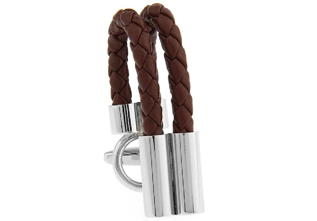 MRCUFF Leather Braided Brown Pair Cufflinks in a Presentation Gift Box & Polishing Cloth