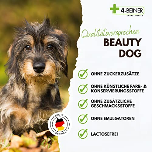 4-BEINER Beauty-Dog: Vitamine für Hunde mit Omega-3, Vitamin B Komplex, Vitamin C, Biotin, Bierhefe Hund, Schwarzkümmelöl, Zink, Jod, Selen für Haut und Fell & zur allgemeinen Stärkung, Pulver
