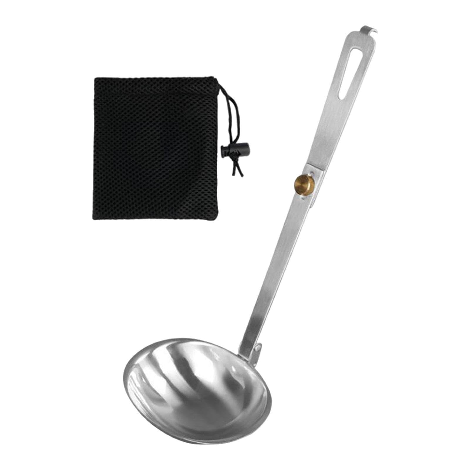 Generic Foldable Soup Spoon Kitchen Utensil with Long Handle Portable Tableware Folding Spoon for Backpacking Boating Picnic Barbecue