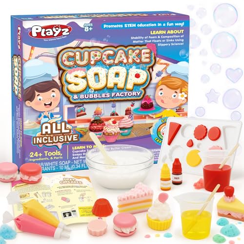 Playz Yummy Cupcake Soap & Bubbles DIY Science Kit - Fun STEM Gift for Age 8, 9, 10, 11, 12 Year Old Girls and Boys - Educational Arts and Crafts for Kids Age 8-12