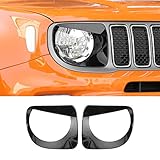CheroCar Headlight Trim Cover Headlight Bezels Head Lamp Ring for 2019-2024 Jeep Renegade,Black
