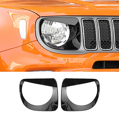 CheroCar Headlight Trim Cover Headlight Bezels Head Lamp Ring for 2019-2024 Jeep Renegade,Black
