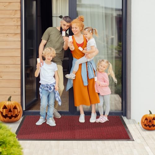 Image of BLADO Washable Door Mats - Non-Slippery Heavy Duty Doormats - Stylish & Large Rubber Door Mat - Perfect Dust Grabbing Outdoor & Indoor (Red, 50cm x 80cm)