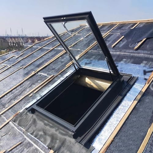 Reinforced Glass Roof Hatch Skylight - Rainproof Attic Access Window for Rooftop Maintenance, Customizable House View (28x28in/71x71cm)