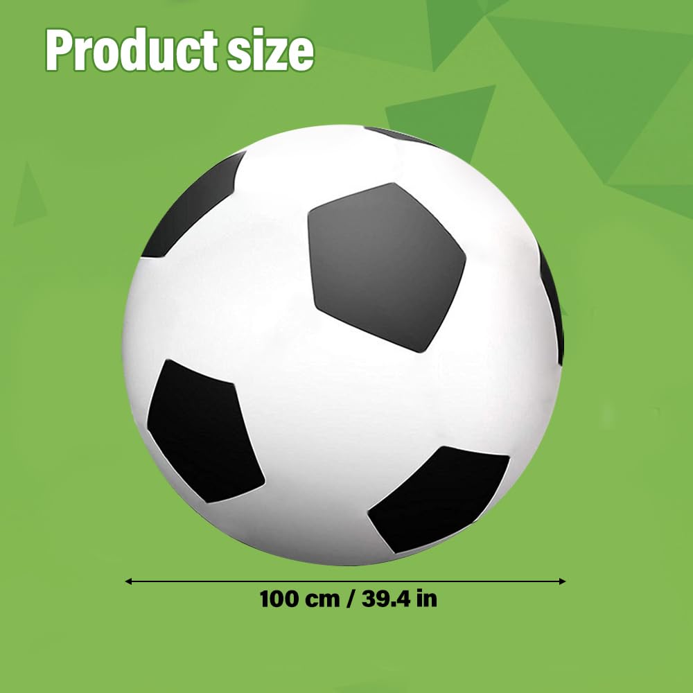 Fußball Ø 100 cm Groß, Aufblasbarer Riesen-Ball aus robustem Gummi, Aufblasbar mit Handpumpe, Geeignet zum Treten, Werfen und Rollen, Schwarz Weiß Indoor & Outdoor