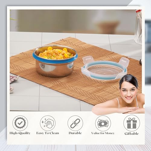Image of Trueware Clip N Close Smart Lock Stainless Steel Lunch Box | Durable, Airtight, BPA Free, 100% Food Grade | Versatile | for Office, for Men and Wowmn | 350 ml Each | Set of 8