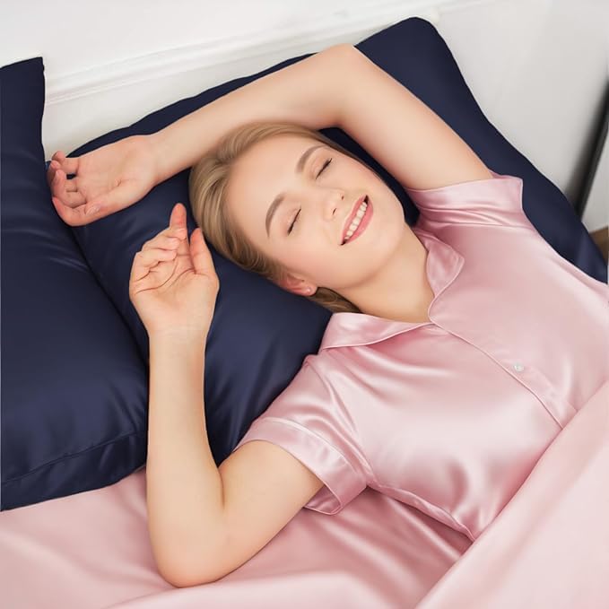 Image of RAGGLE Satin Silk Pillowcase for Hair and Skin Standard Size 18 inchX 28 inch with Soft Breathable Smooth Cooling Pillow Covers for Sleeping or Pillow Protector (4, Blue)