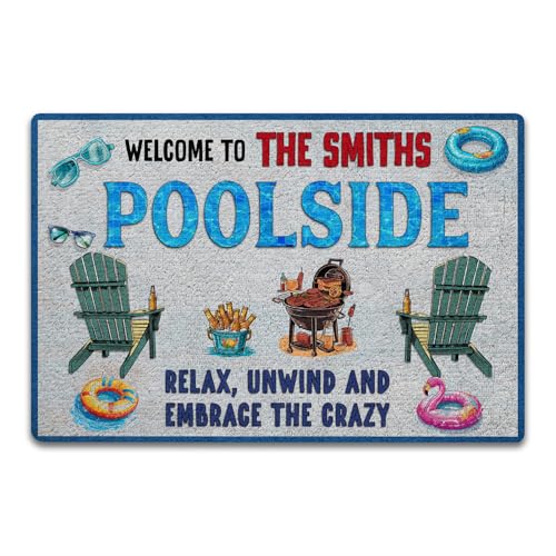 THUYPT Personalized Pool Doormat, Pool Rug with Pool Rules Pattern, Poolside Decorations Pool Accessories, Pool Patio Decor Summer Themed Outdoor/Indoor (06)