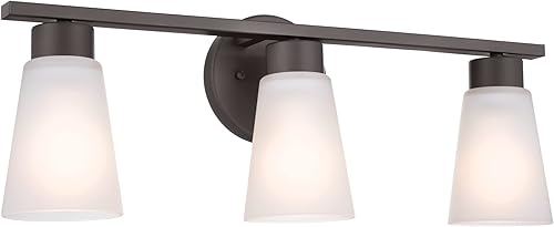 Kichler Stamos - Lámpara de tocador de baño de 3 luces con pantallas de vidrio grabado satinado, lámpara de pared moderna de 22 pulgadas en bronce