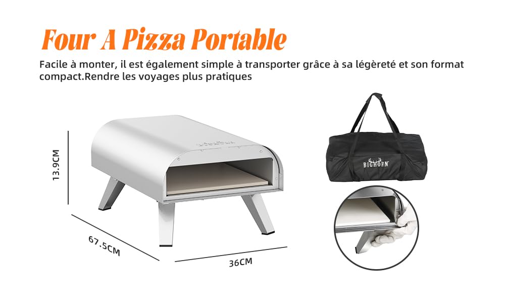 BIGHORN Four à pizza au gaz portable, pieds pliables