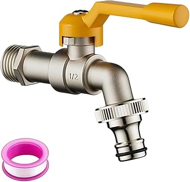 Single Output Garden Tap G1/2 Inlet and G3/4 Outlet Brass Single Water Tap Outside Faucet High Temperature Resistance for Garden Household Industry 1Pc