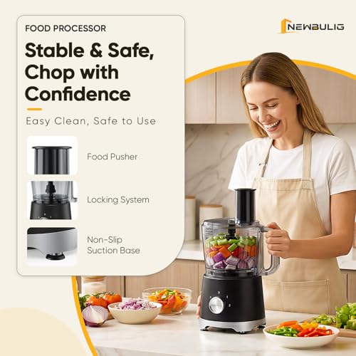 Image of NEWBULIG 10.5 Cups Food Processor, Versatile Food processors with 5 Blades, 600W Powerful Meat Grinder for Slicing, Shredding, Chopping, Kneading, Dishwasher Safe, for Meat, Vegetables, Fruit, Dough